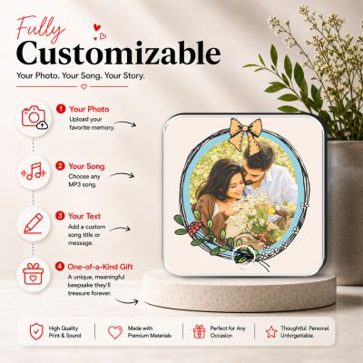 Personalized Photo & Music Plaque Customized Musical Fridge Magnet Frame with Your Photo & Song Anniversary, Birthday & Valentine’s Day Gift for Couples